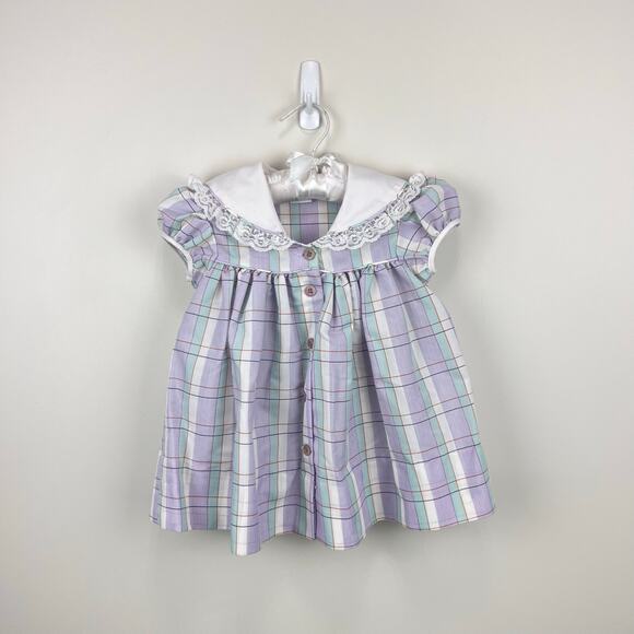 Vintage Other - Vintage Bryan Pastel Purple Plaid Lace Ruffle Party Dress Toddler Girl